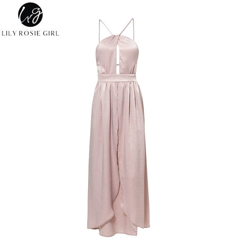Lily Rosie Girl Sleeveless Halter Sexy Maxi Dresses 2022 Summer Backless Party Long Dress Women Split Elegant Beach Red Vestidos