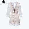 Lily Rosie Girl White Lace Dot Women Mini Dresses 2022 Summer Sexy V Neck Party Beach Mesh Dress Backless Flare Sleeve Vestidos