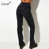 Liooil Boyfriend Slit High Waisted Jeans Women Streetwear Straight Leg Black Skinny Jeans Pants Fall 2022 Casual Denim Trousers