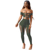 Summer Two Piece Bodycon Jumpsuit Sexy Lace Up Off Shoulder Hollow Out Women Rompers Black Short Sleeve Skinny Club Wear