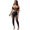 Summer Two Piece Bodycon Jumpsuit Sexy Lace Up Off Shoulder Hollow Out Women Rompers Black Short Sleeve Skinny Club Wear