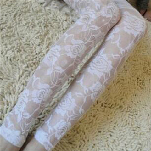 Fashion Summer Women Rose Lace Sexy Leggings Hollow Slim Elastic Pants Black White Casual Leggings Female Clothings