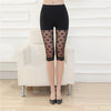 New Soft Comfy Sexy Lace Mesh Leggings Hollow Out Black Mid-Calf Leggings Women Clothings Stretch Skinny Half Pants