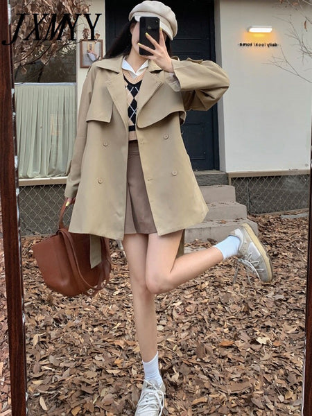 Ln Autumn and Winter Oof 2023, The British Style Solid Ccolor Double-Breasted Lapel Lace-Up Is Slim And Long Trench Coat