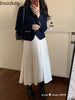Lnsozkdg 2 Piece Sets Women All-match Cropped Notched Blazer Solid Pleated Simple Cozy Elegant OL Autumn Ulzzang Y2k