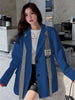 Lnsozkdg 2023 Spring Autumn Solid Color Button Patch Designs Streamer Loose Casual Korean Suit Top Coats Crop Blazer WOMEN