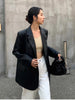 Lnsozkdg Black Blazer Leather Jacket Women 2023 Autumn Winter PU Leather High-quality Loose Casual Blazer Women Non Strech Y2k