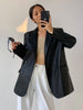 Lnsozkdg Black Blazer Leather Jacket Women 2023 Autumn Winter PU Leather High-quality Loose Casual Blazer Women Non Strech Y2k