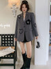 Lnsozkdg Grey Oversized Women Blazers Three-dimensional Flower Heart Embroidery Silhouette Suit Jacket Women's Casual Suit Coats