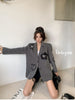 Lnsozkdg Grey Oversized Women Blazers Three-dimensional Flower Heart Embroidery Silhouette Suit Jacket Women's Casual Suit Coats
