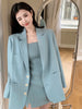 Lnsozkdg Solid Slip Dress Blazer Suits Women 2 Pieces Sets Oversized Jacket High Waist Mini Dress Suits Korean Spring Clothing