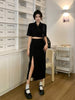 Lnsozkdg Spring Autumn Black 2 Pieces Set Women Lady Temperament Formal Casual Short Cropped Coat High Waist Skirt Slim Suits