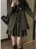 Lnsozkdg Spring Autumn Korean Plaid Blazer Sets College Style Woolen Suit Coat+high Waist Pleated Skirt Two-piece Women Harajuku