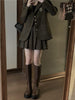 Lnsozkdg Spring Autumn Korean Plaid Blazer Sets College Style Woolen Suit Coat+high Waist Pleated Skirt Two-piece Women Harajuku
