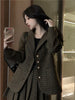 Lnsozkdg Spring Autumn Korean Plaid Blazer Sets College Style Woolen Suit Coat+high Waist Pleated Skirt Two-piece Women Harajuku
