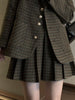Lnsozkdg Spring Autumn Korean Plaid Blazer Sets College Style Woolen Suit Coat+high Waist Pleated Skirt Two-piece Women Harajuku