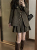 Lnsozkdg Spring Autumn Korean Plaid Blazer Sets College Style Woolen Suit Coat+high Waist Pleated Skirt Two-piece Women Harajuku