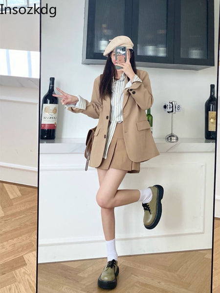 Lnsozkdg Spring Summer Style Short-Height Skirt Outfit Western Style High Suit Jacket Korean Autumn with Two-Piece Women Y2k