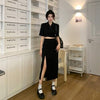 Lnsozkdg Temperament Set Female 2023 Summer Tie-back Suit Jacket + Split Skirt Two-piece Set Women Suit Skirts Solid