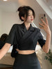 Lnsozkdg Temperament Set Female 2023 Summer Tie-back Suit Jacket + Split Skirt Two-piece Set Women Suit Skirts Solid