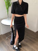 Lnsozkdg Temperament Set Female 2023 Summer Tie-back Suit Jacket + Split Skirt Two-piece Set Women Suit Skirts Solid