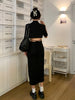 Lnsozkdg Temperament Set Female 2023 Summer Tie-back Suit Jacket + Split Skirt Two-piece Set Women Suit Skirts Solid