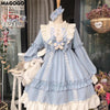 Lolita Style Dress Women Lace Maid Costume Dress Long Sleeve Kawaii Loose Soft Sisters   Female Cute  Sweet Mid Dress