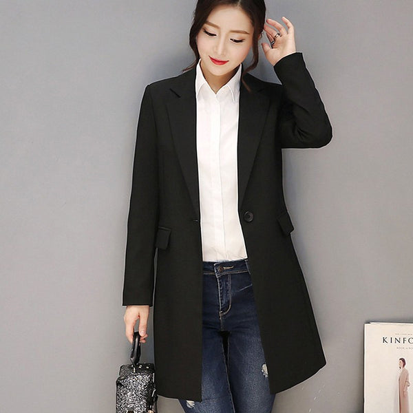 Long Black Suit Jacket Women Slim Fit Casual Blazer Female Cape Elegant Vintage Ladies Formal Blazers Korean Woman Coat X50034