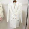 Long Blazer Dress 2022 Spring Black White Coat Classic Double Breasted Back Zippe Satin Shawl Collar Women Blazer Suit Dress