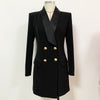 Long Blazer Dress 2022 Spring Black White Coat Classic Double Breasted Back Zippe Satin Shawl Collar Women Blazer Suit Dress