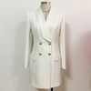 Long Blazer Dress 2022 Spring Black White Coat Classic Double Breasted Back Zippe Satin Shawl Collar Women Blazer Suit Dress