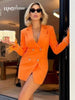 Long Blazer Dress 2023 Lapel Feather Sleeves Double Breasted Open Back Slim Fit Suit Dress Sexy Ladies Office OL Blazer