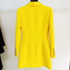 Long Blazer Dress Yellow 2023 Spring Jacket Women Double Breasted Gold Button Satin Collar Women Blazer Suit