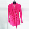 Long Blazer Women 2023 Pink Double Breasted Gold Lion Button Shawl Collar Belt Suit Jacket Fluorescent Business Blazers