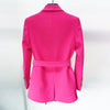 Long Blazer Women 2023 Pink Double Breasted Gold Lion Button Shawl Collar Belt Suit Jacket Fluorescent Business Blazers