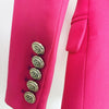 Long Blazer Women 2023 Pink Double Breasted Gold Lion Button Shawl Collar Belt Suit Jacket Fluorescent Business Blazers