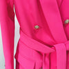 Long Blazer Women 2023 Pink Double Breasted Gold Lion Button Shawl Collar Belt Suit Jacket Fluorescent Business Blazers