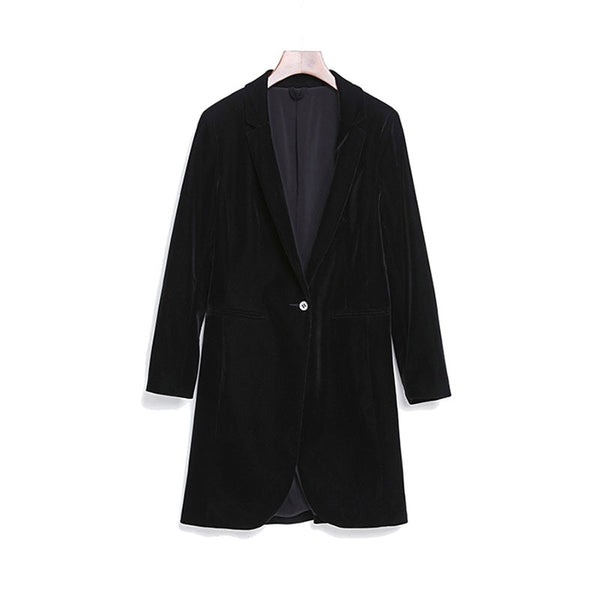 Long Blazer Women Black Velvet Coat Spring Vogue Punk Woman Blazers Female Jacket Blazer Mujer Vintage Outwear Women 70X004