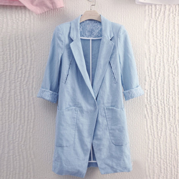 Long Blazer Women Summer Short Sleeve Plus Size Pink Casual Blazers Women Mantel Damen Jas Dames Louson Femme Ladies Coats VB45