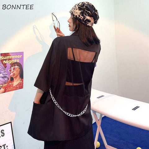 Long Blazers Women Design Spliced Streetwear Hipster Loose Creativity Casual Korean Style Summer Breathable Personality