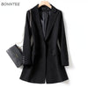 Long Blazers Women Minimalist Pure Design Slim All-match Daily Office Leisure Stylish Korean Style Female Classic Notched Basic