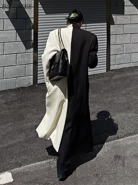 Long Blazers Women Retro Personality Patchwork Streetwear Autumn Simple All-match Ins Ulzzang Hipster Loose Stylish Daily Casual