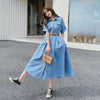 Long Denim Dress Women 2022 Summer Short-Sleeved Maxi Ankle-Length Jeans Pockets Buttons Korean  Casual Clothes Outwear