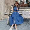 Long Denim Dress Women 2022 Summer Short-Sleeved Maxi Ankle-Length Jeans Pockets Buttons Korean  Casual Clothes Outwear