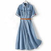 Long Denim Dress Women 2022 Summer Short-Sleeved Maxi Ankle-Length Jeans Pockets Buttons Korean  Casual Clothes Outwear