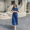 Long Denim Dress Women 2022 Summer Short-Sleeved Maxi Ankle-Length Jeans Pockets Buttons Korean  Casual Clothes Outwear