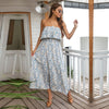 Long Dress Women Casual Bandeau Holiday Style Printed For Spring Summer Strapless Ruffled Floral Dresses 2023 New