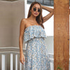 Long Dress Women Casual Bandeau Holiday Style Printed For Spring Summer Strapless Ruffled Floral Dresses 2023 New