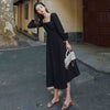 Long Dress Women Solid Elegant French Style Ladies Square Collar Puff Sleeve Drape Dresses High Waist Simple Party Vestidos Chic