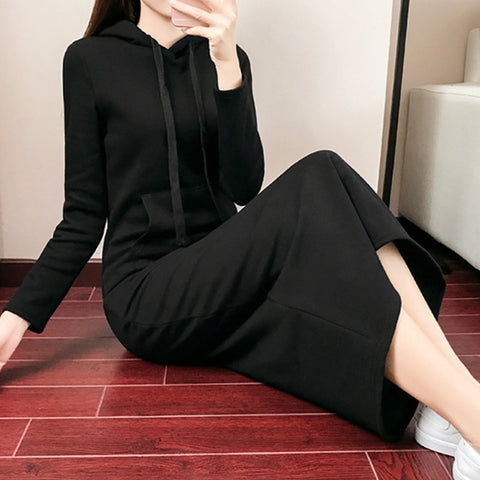 Long Hoodies Dress Autumn Winter Sweatshirts Long Sleeve Hoodies Dress Velvet Hooded Sweatshirt Women 2022 Pullovers